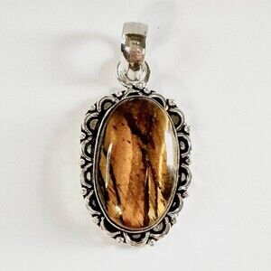 TIGER’S Eye Genuine Stone Pendant 925 Sterling Silver Plated